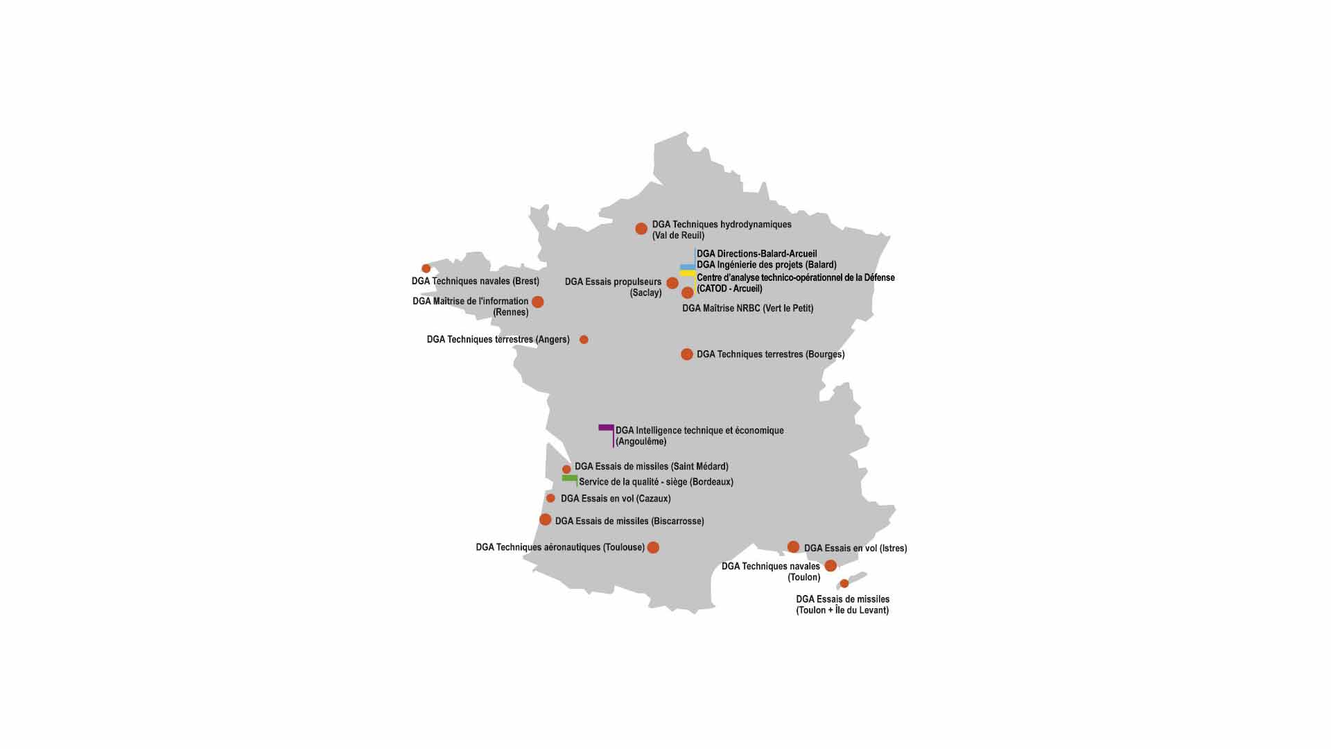 ENSTA Bretagne : carte de France des centres techniques de la DGA